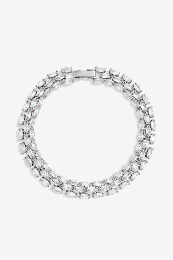 Jon Richard Rhodium Plated and Cubic Zirconia Navette Bracelet