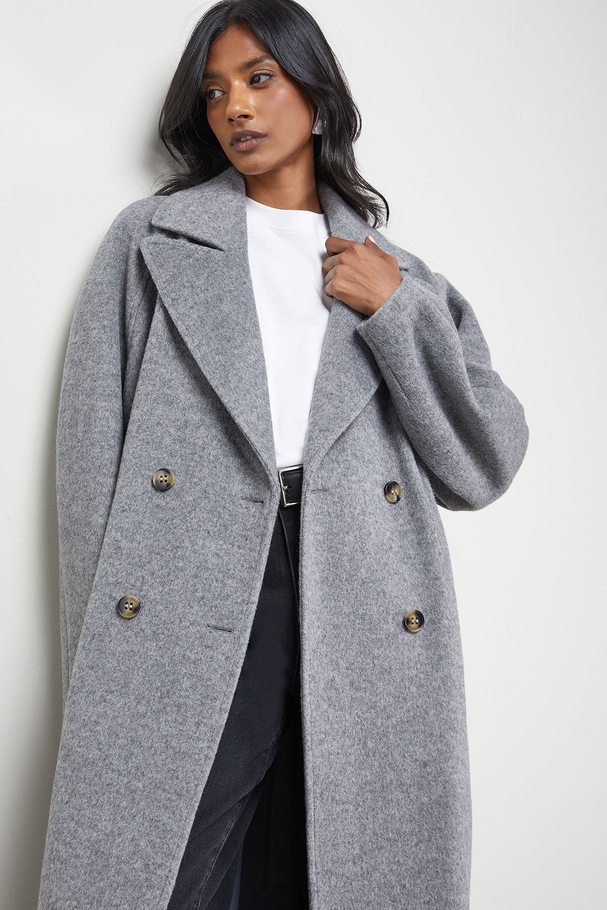 Warehouse Oversized Pleat Back Detail Maxi Coat Grey Marl image 4