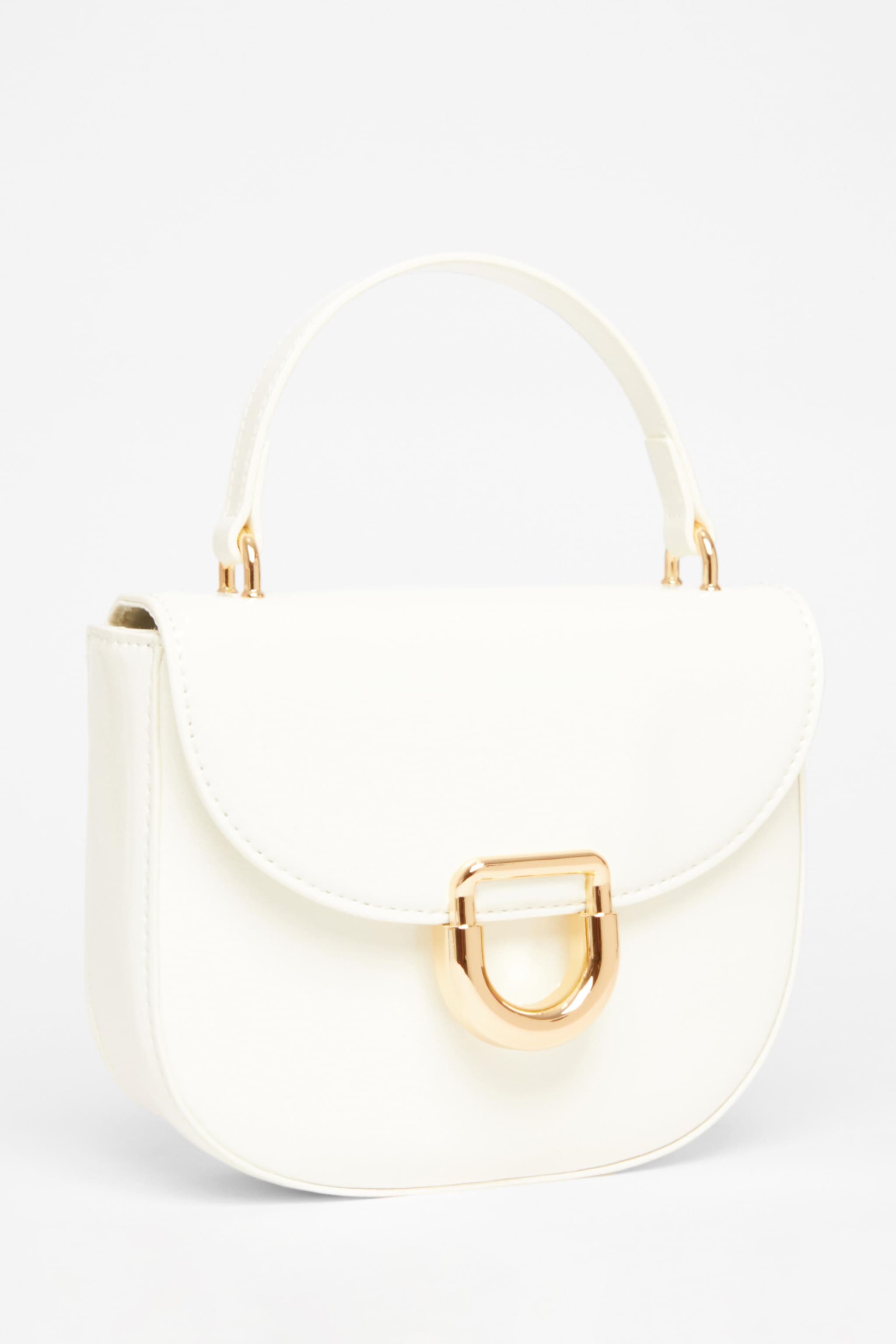 Quiz White Faux Leather Top Handle Bag image 1