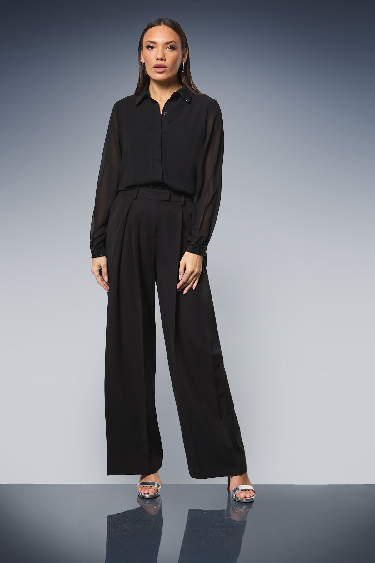 Principles Black Sequin Collared Shirt Black image 1