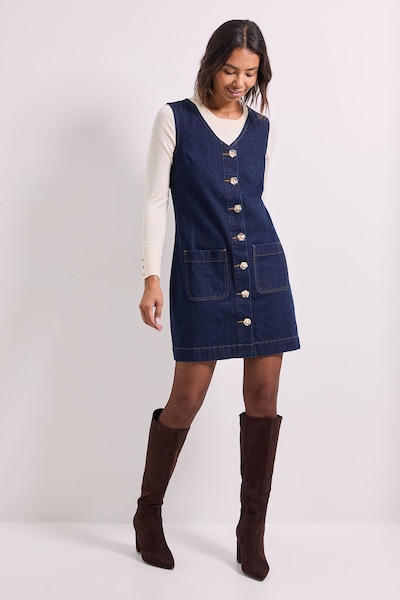 Dorothy Perkins V Neck Button Through Denim Mini Dress Indigo