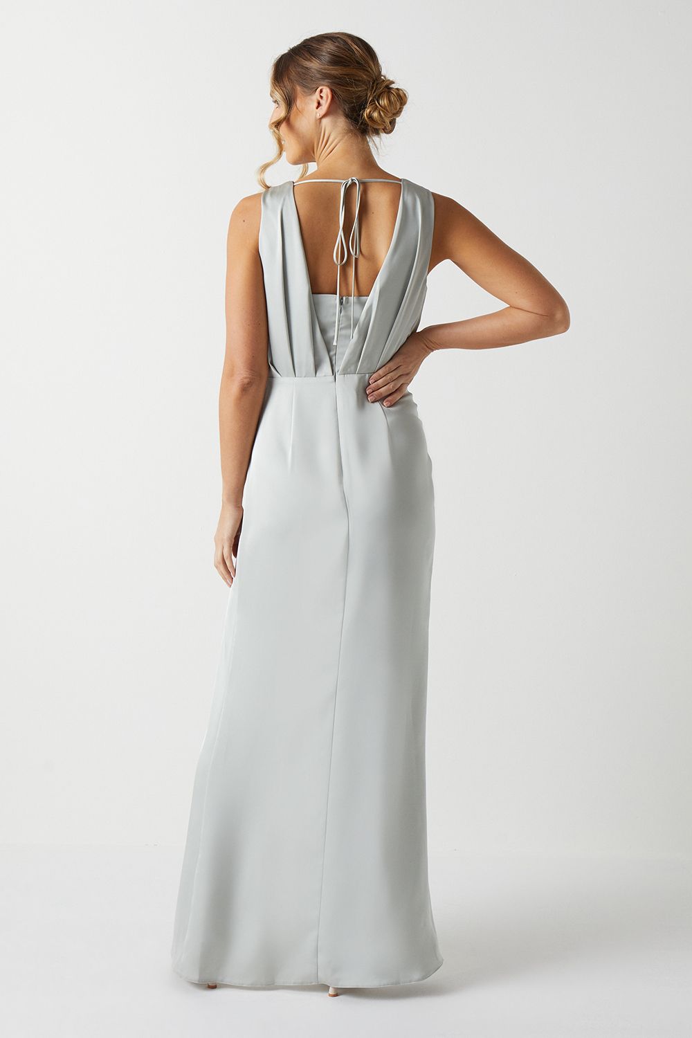 Coast Ruched Waist Detail Satin Bridesmaid Dress Sage image 3