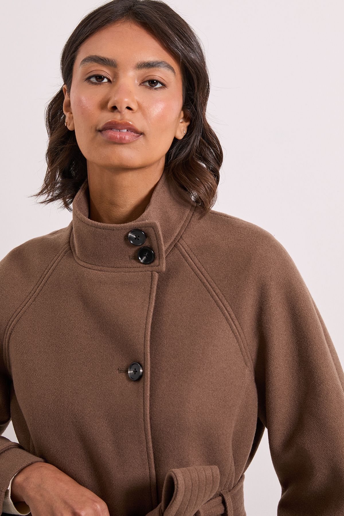 Dorothy Perkins Classic Midi Funnel Neck Coat Oatmeal image 5