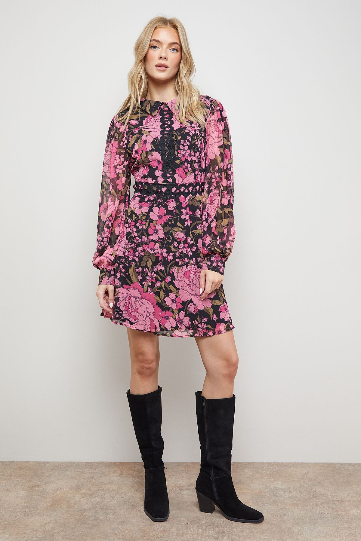 Oasis Point Collar Retro Mini Dress Floral image 2