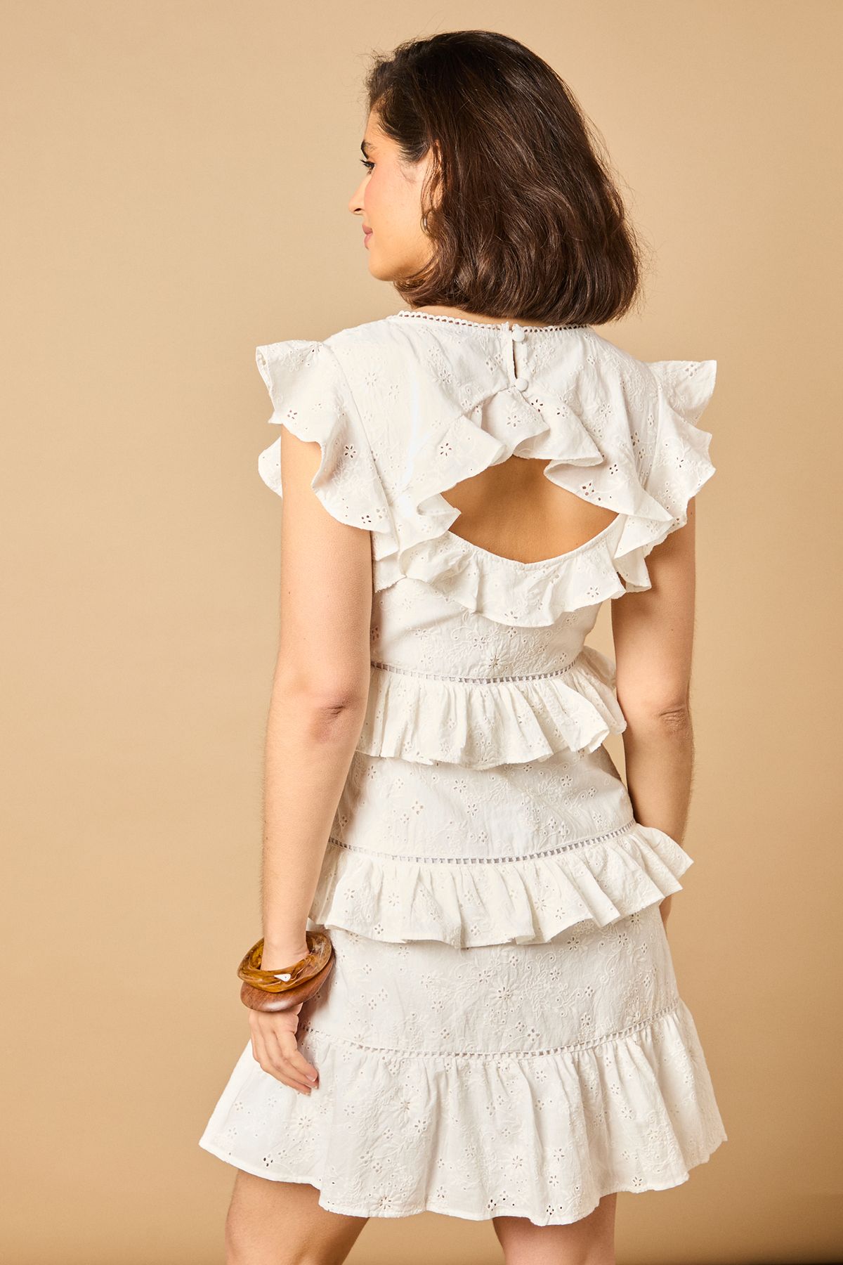 Oasis Ruffle Broderie Mini Dress White image 3