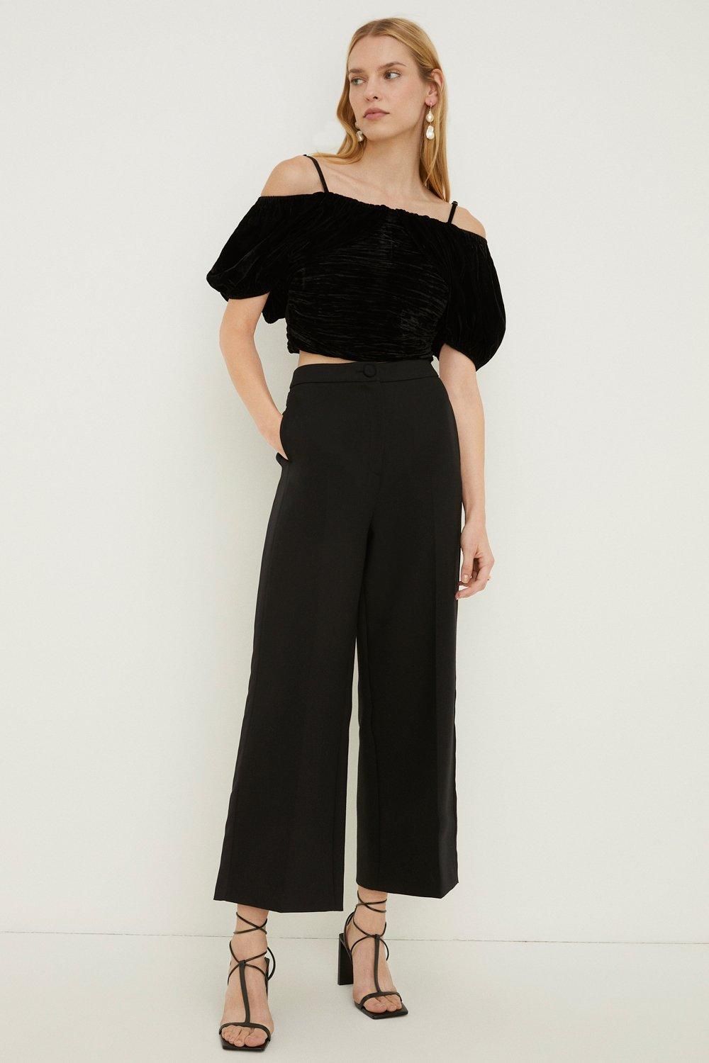 Oasis Rachel Stevens Velvet Ruched Bardot Top Black image 3