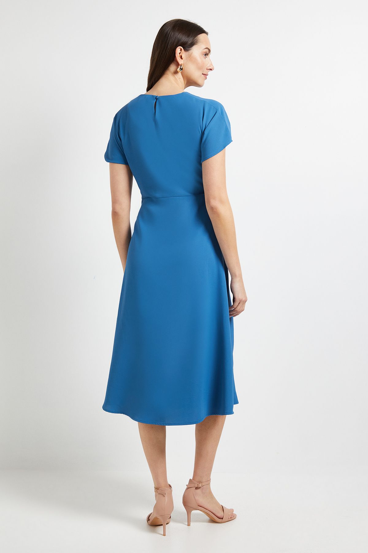 Principles Pleated Waist V Neck Midi Dress Denim-blue image 3