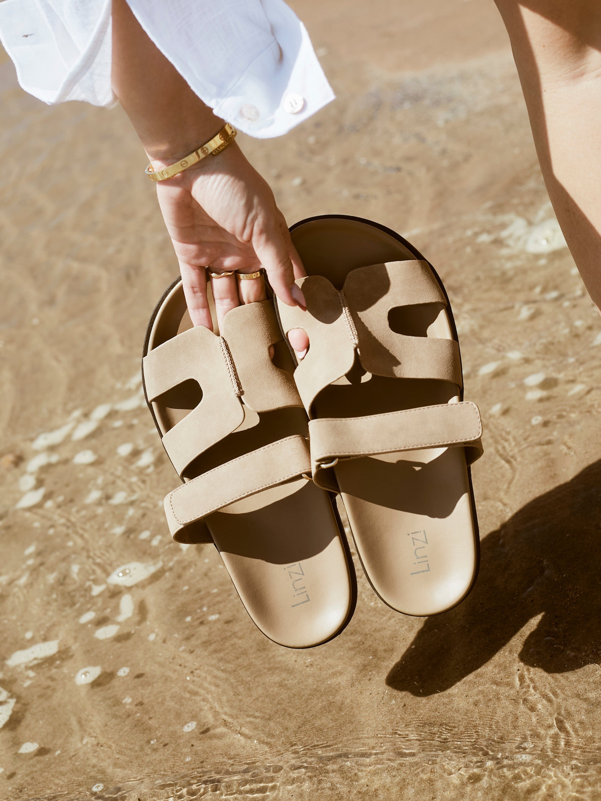 Linzi Emmy Taupe Faux Nubuck Footbed Linked Design Sandal image 6