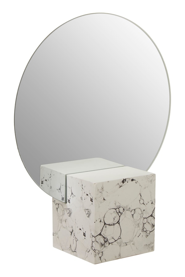 Orsina Round Mirror, Unique White Marble Base, Minimalist Wall Mirror, Compact Design, Ideal for Modern Spaces