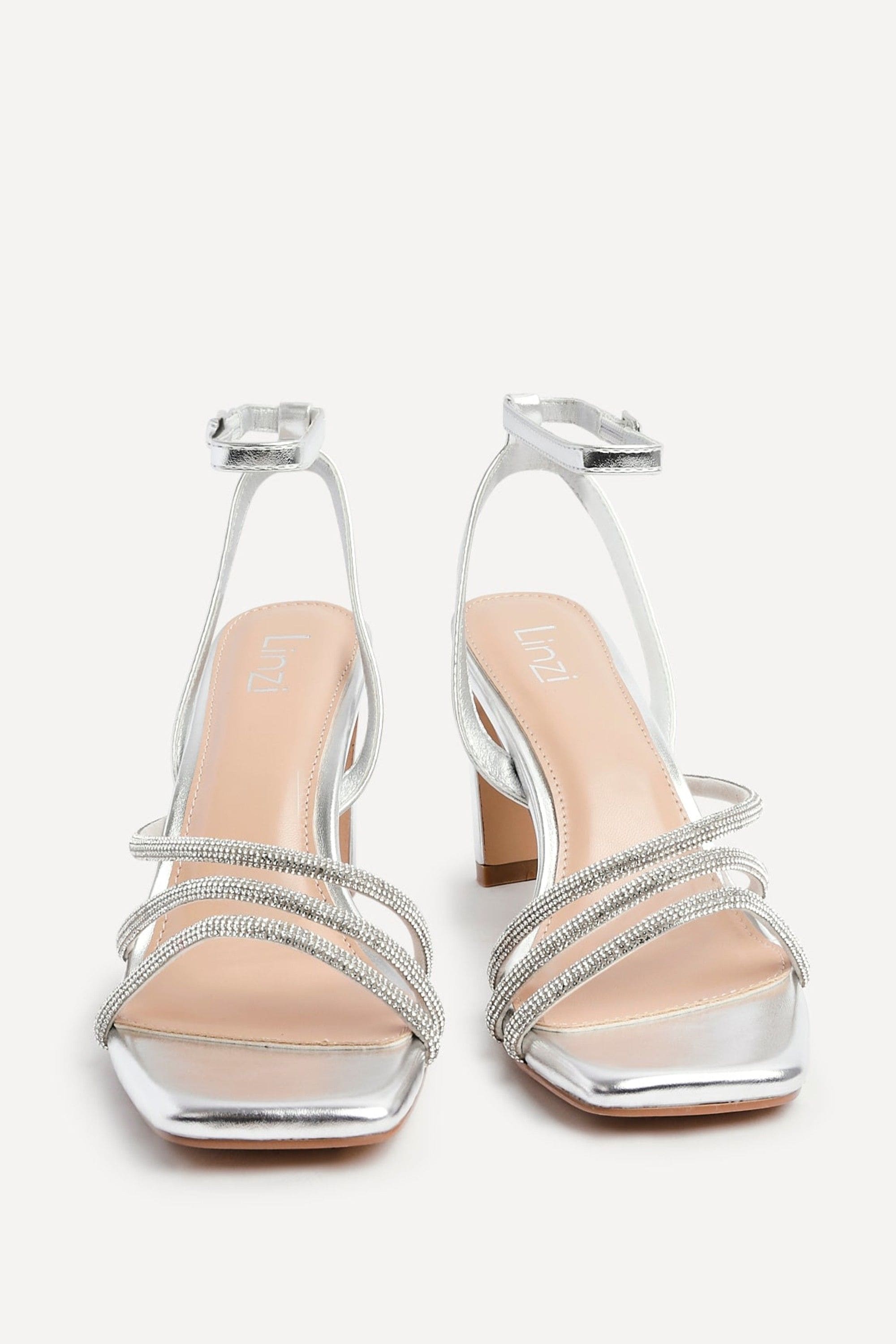 Linzi Glimmer Silver Faux Leather Diamante Block Heel image 3