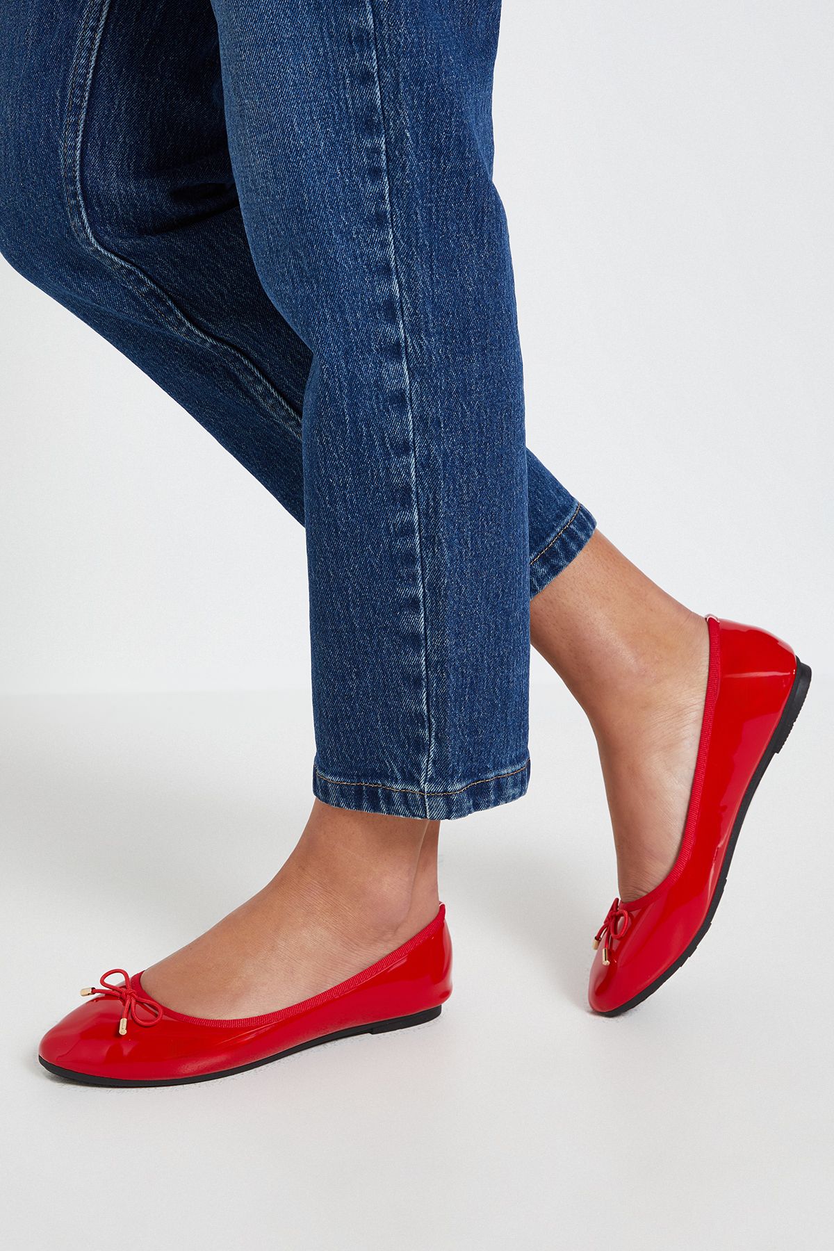 Dorothy Perkins Penny Faux Patent Leather Comfort Ballerinas Red