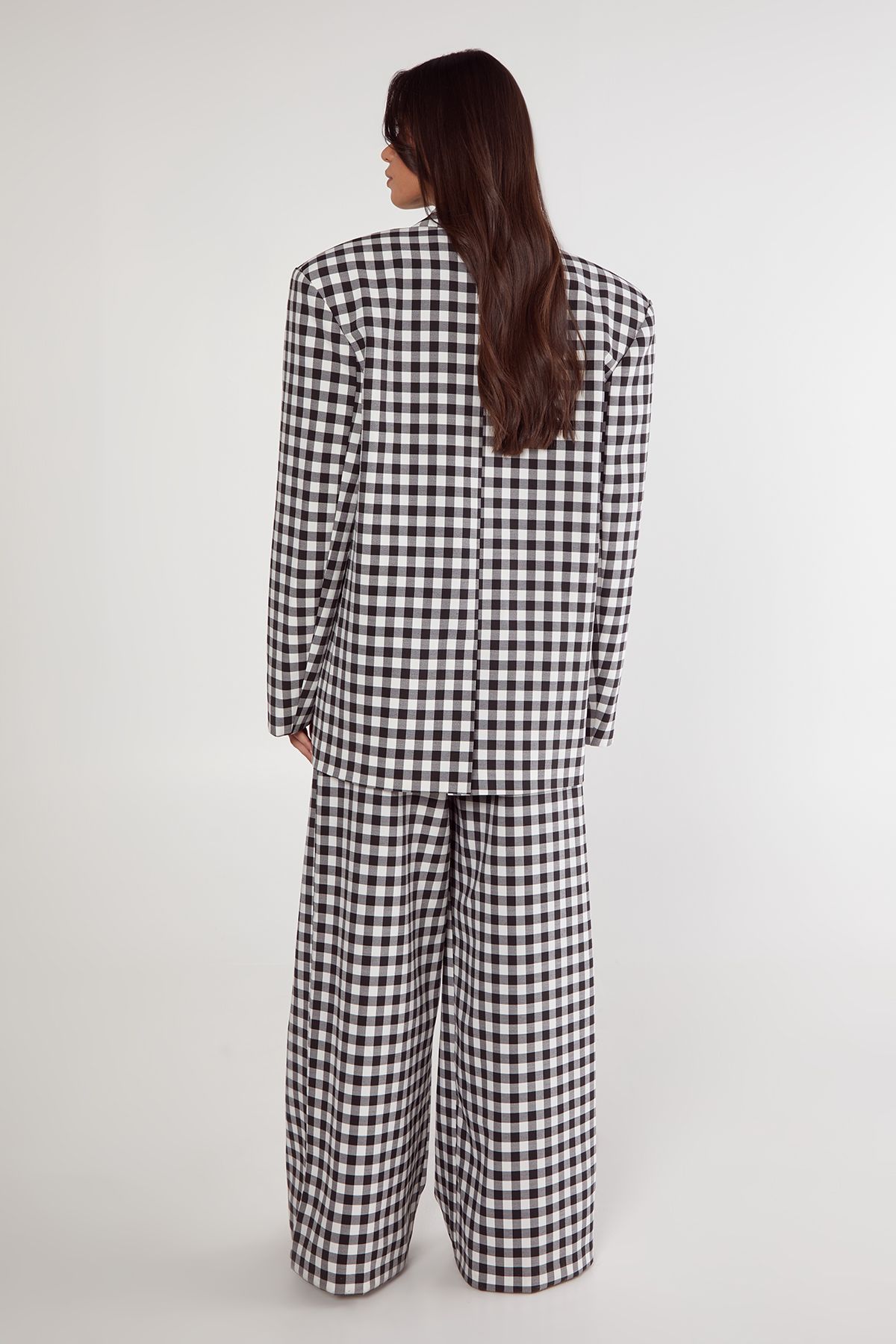 NastyGal Gingham Tailored Wide Leg Pant Mono image 4