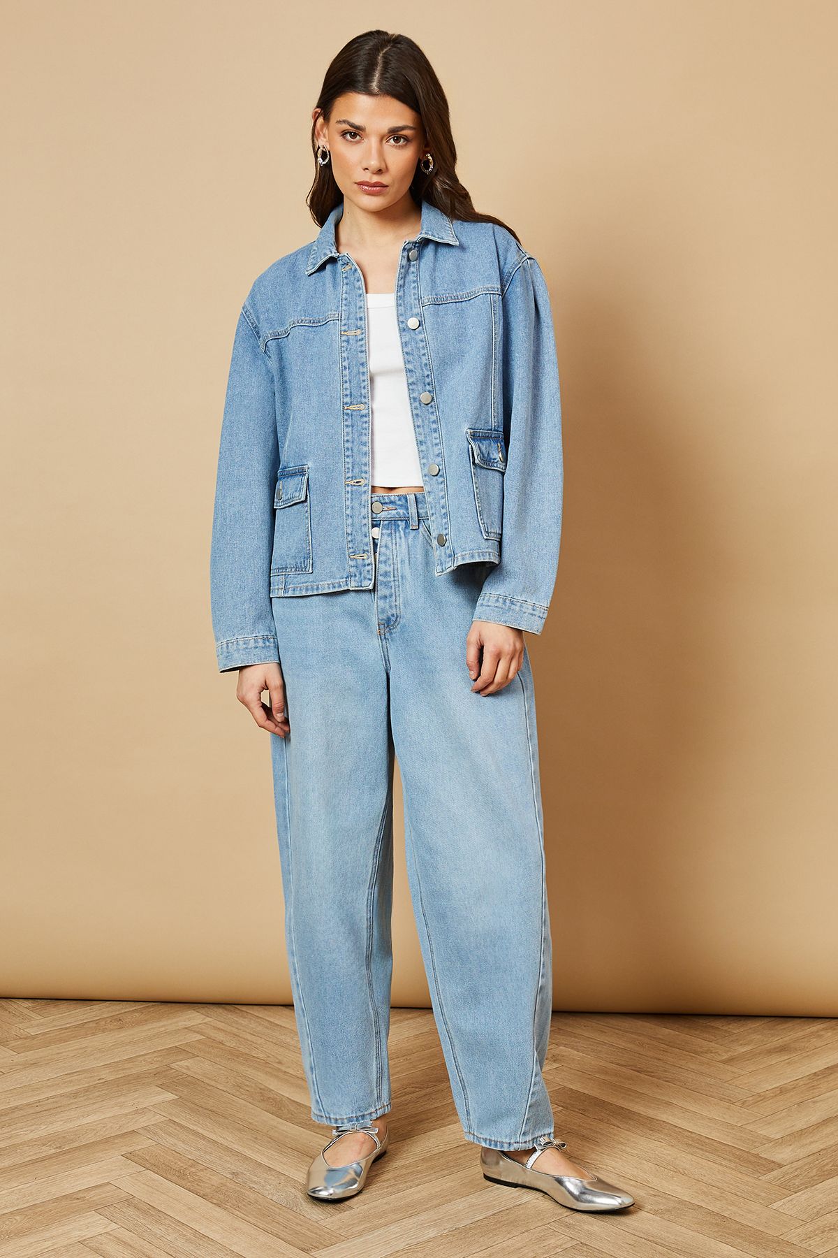 Oasis Denim Jacket With Patch Pockets Light Wash image 2