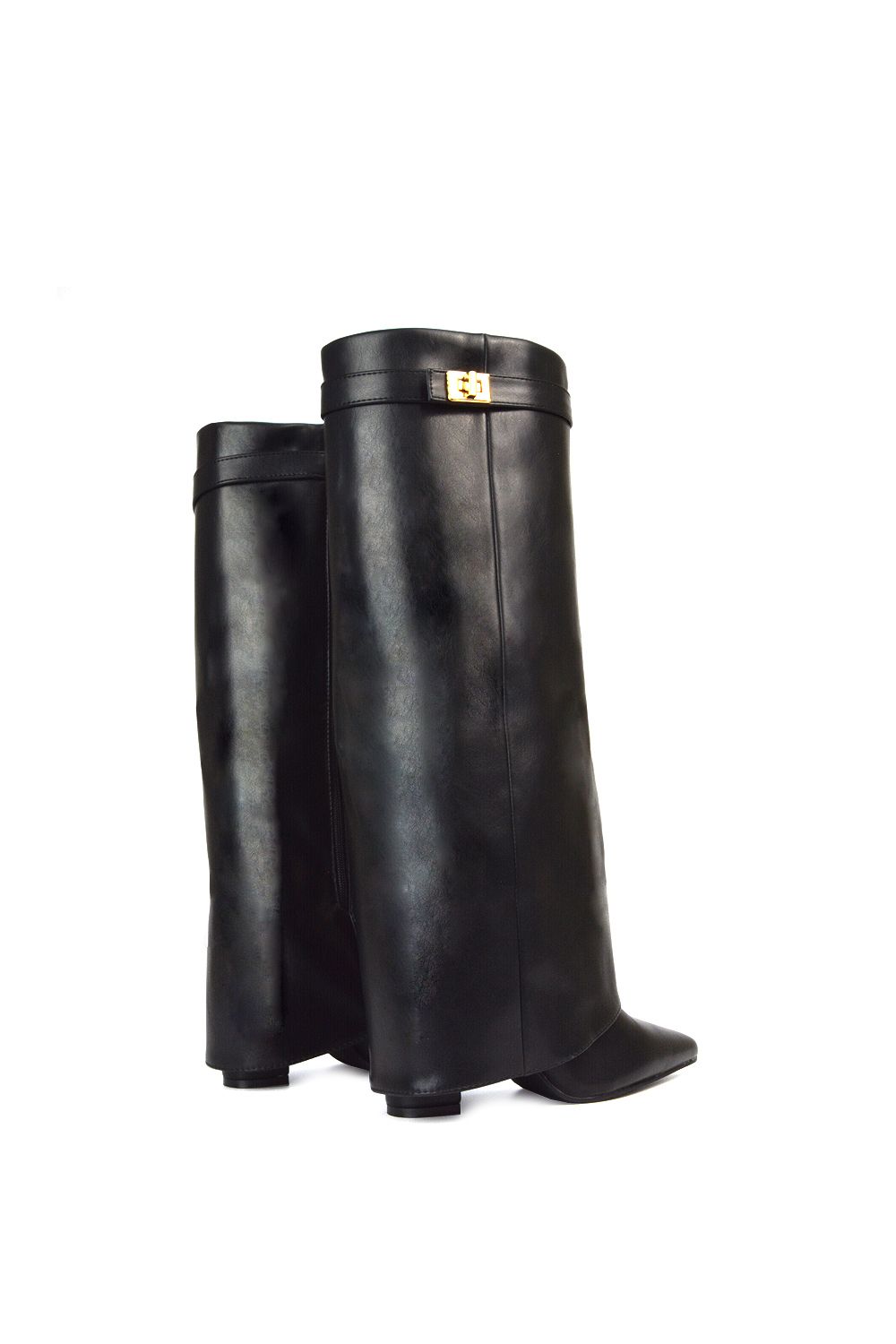 XY London 'Rayna' Block Heel Knee High Foldover Boots With Pointed Toe image 6