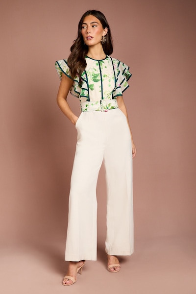 Coast Ruffle Shoulder Printed Floral Jumpsuit Ivory
