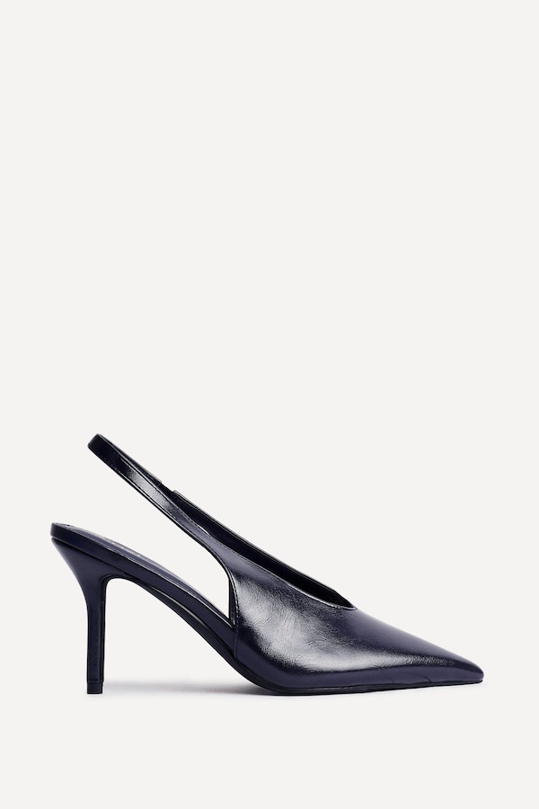 Linzi Evoke Navy Faux Leather Sling Back Court Heels
