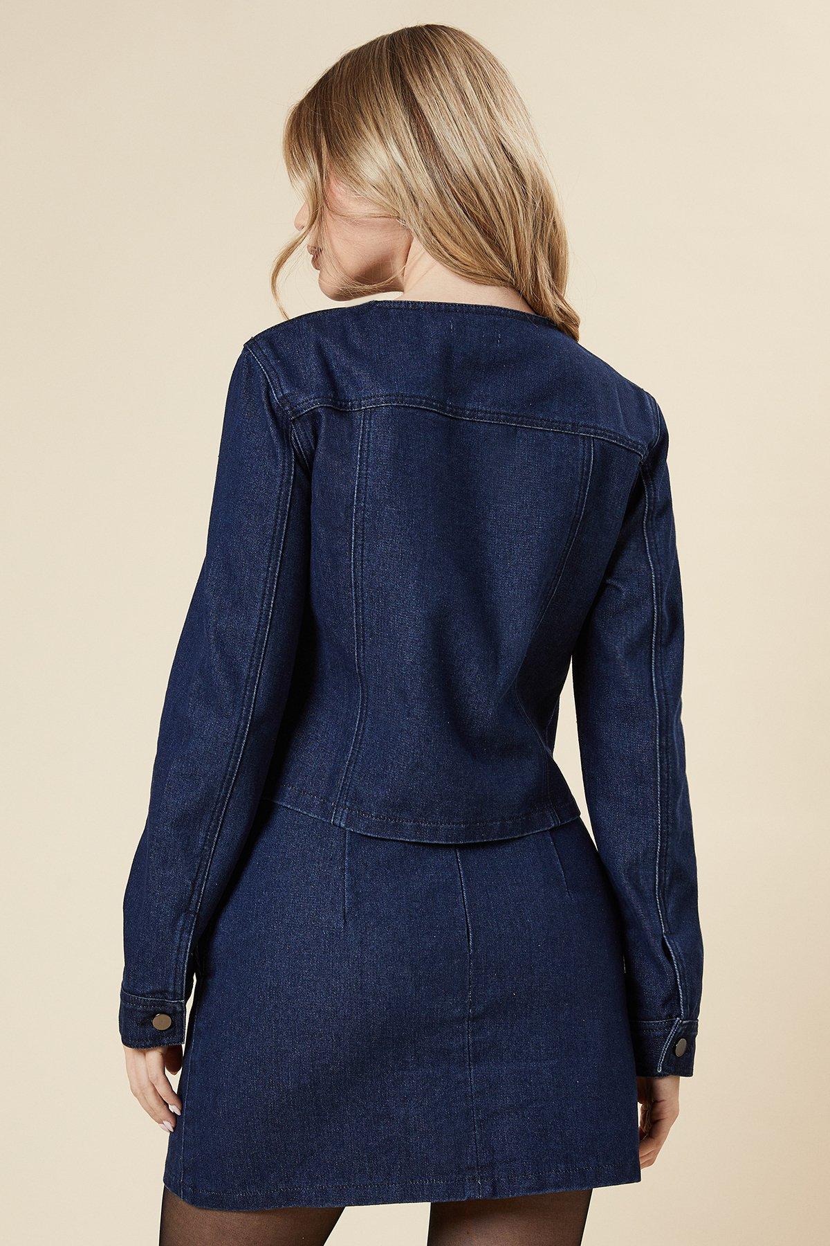 Dorothy Perkins Cropped Collarless Jacket Indigo image 3