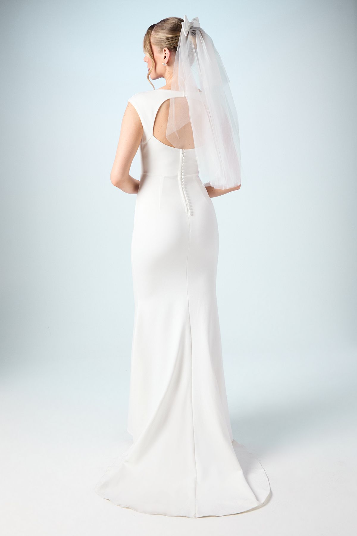Coast Square Neck Ponte Fishtail Wedding Dress With Puddle Ivory image 3