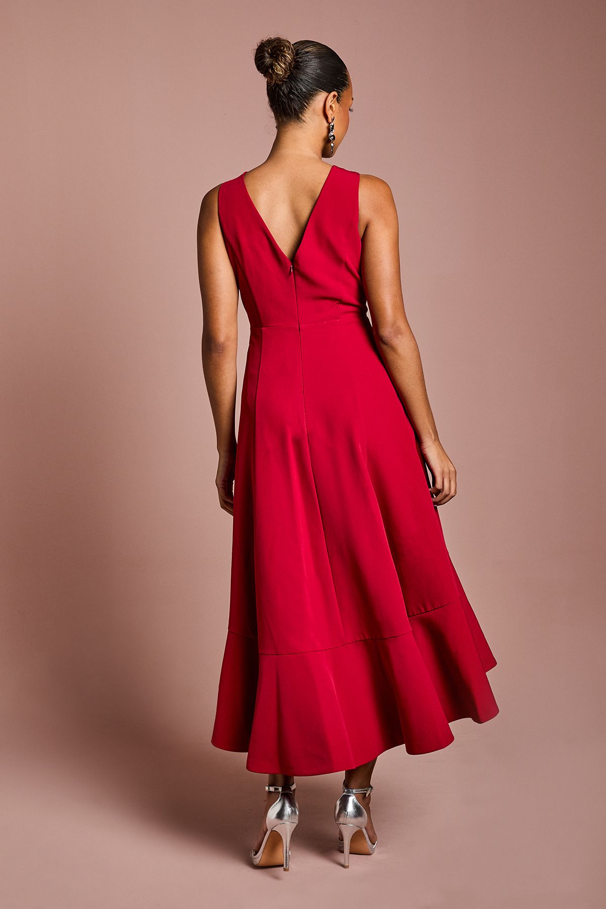 Coast Petite Crepe Ruffle Dress With Low Back Berry image 3
