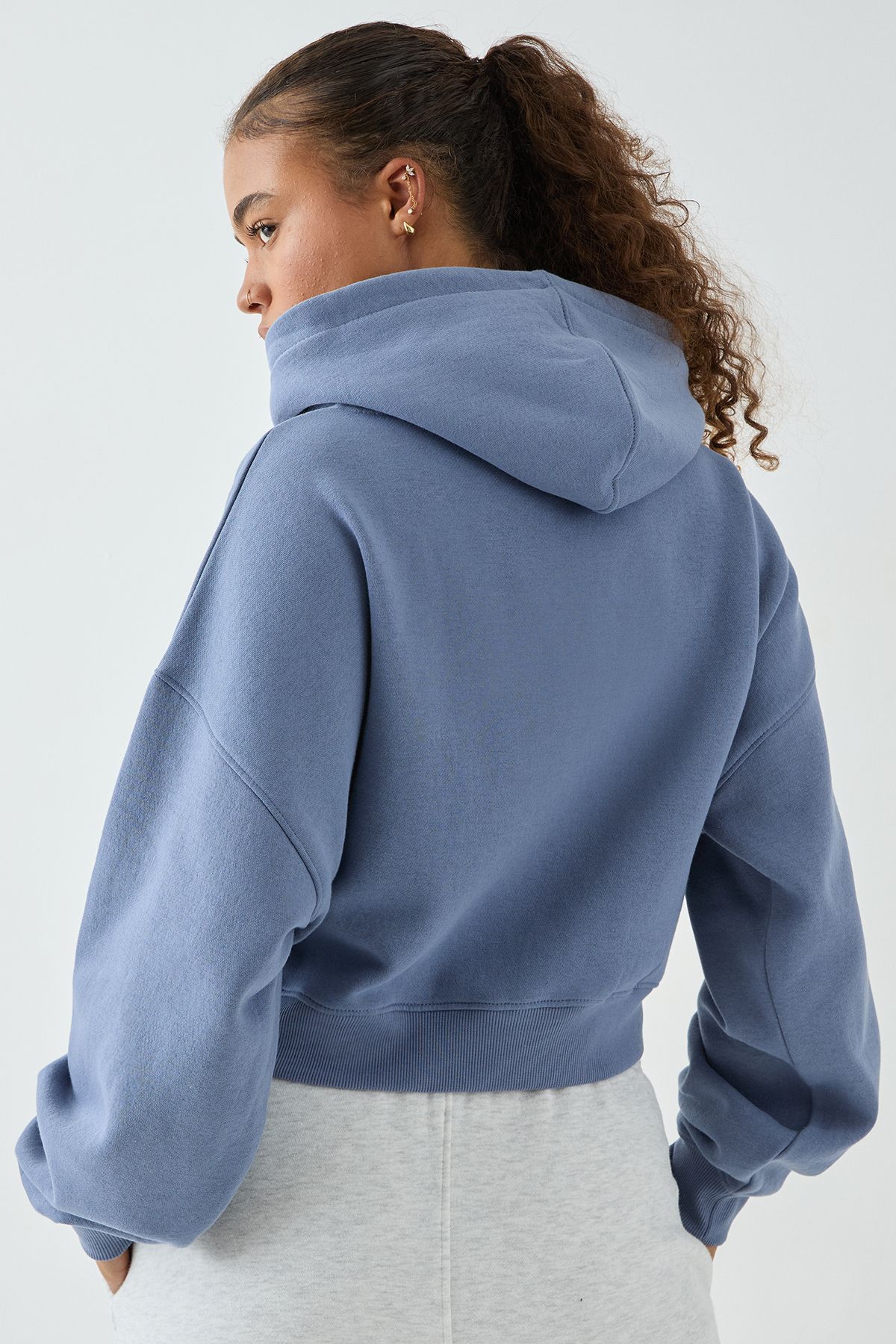 DSGN Studio DSGN Studio Contrast Script Boxy Crop Zip Through Hoodie Blue image 2