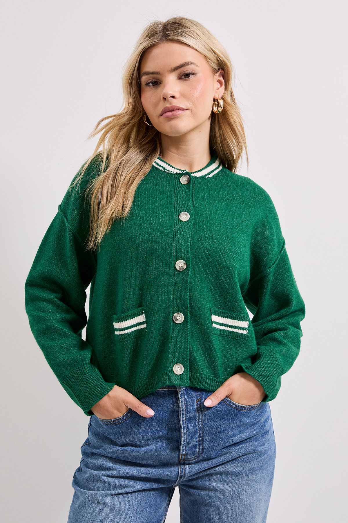 Dorothy Perkins Dark Green Knitted Bomber Jacket Green image 4