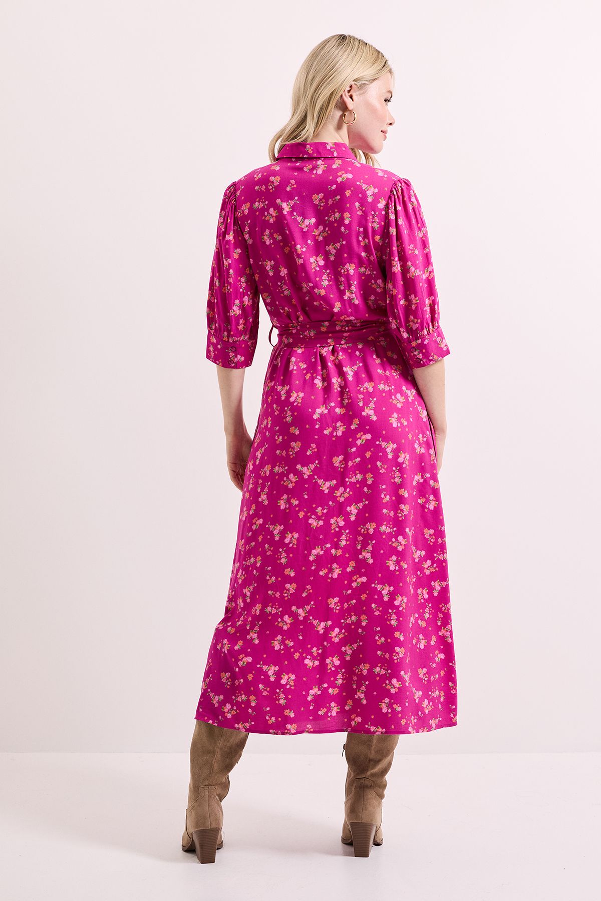 Dorothy Perkins Pink Floral Midi Shirt Dress Pink image 4
