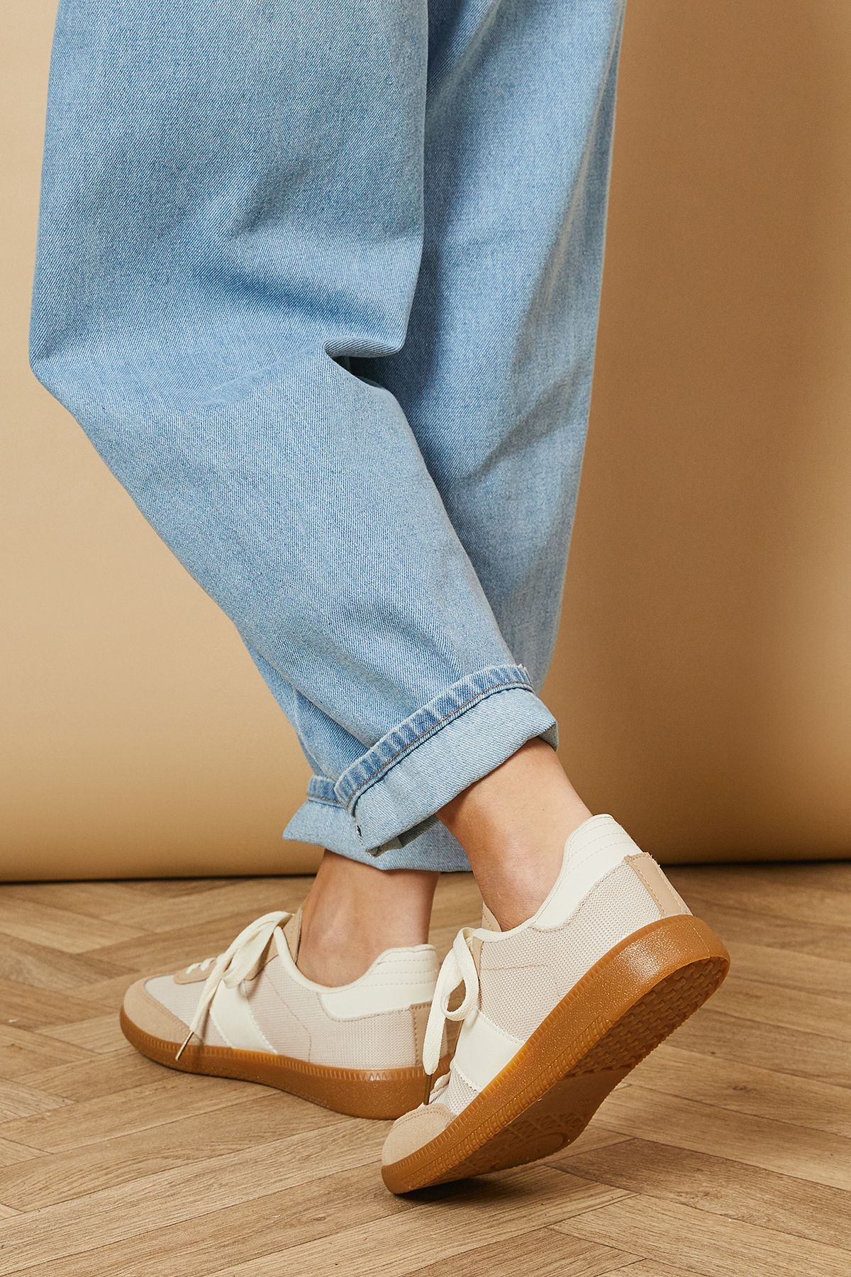 Oasis Denae Faux Suede Side Stripe Lace Up Trainers Taupe image 4