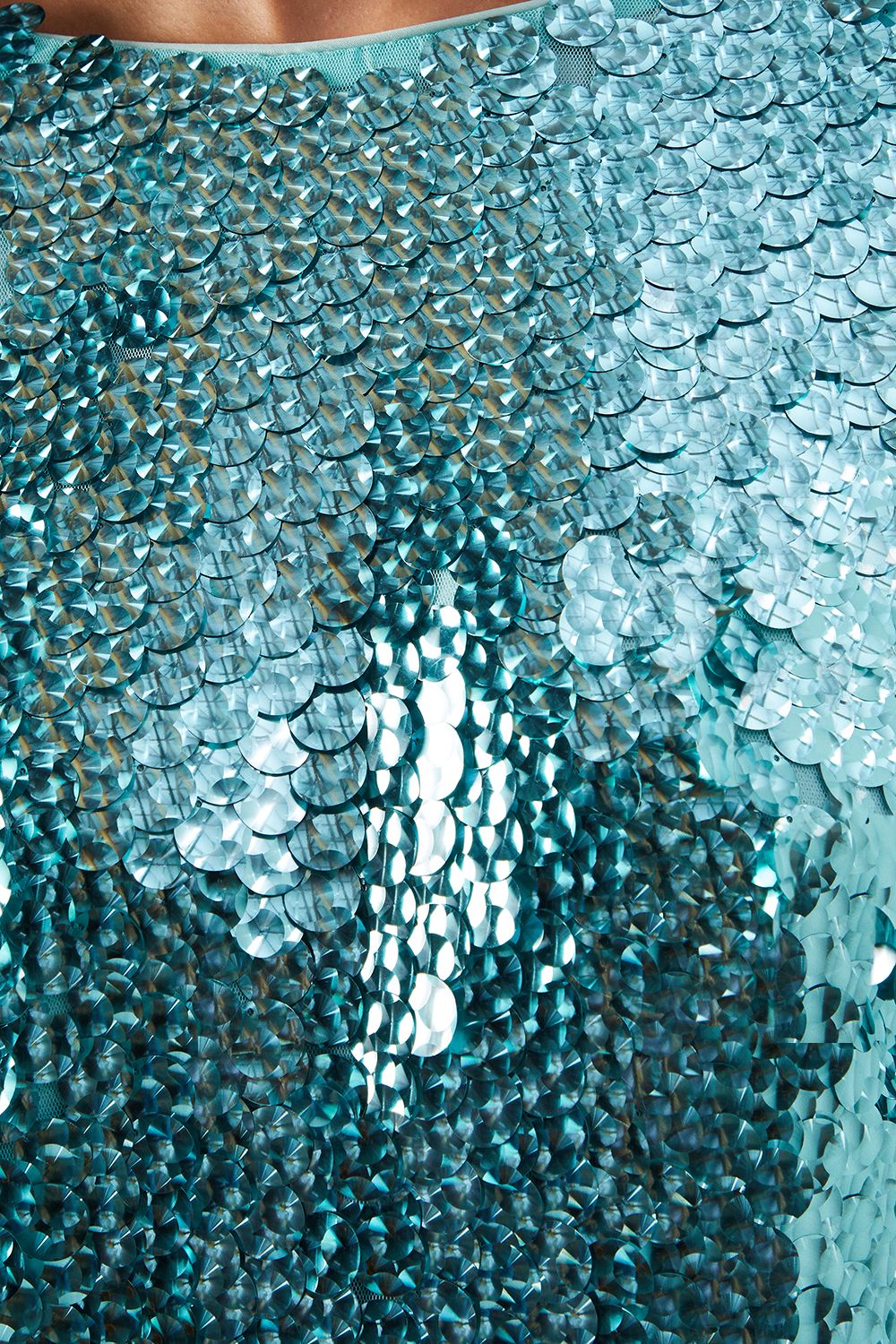 Warehouse Premium Holographic Sequin Slash Neck Mini Dress Green image 5