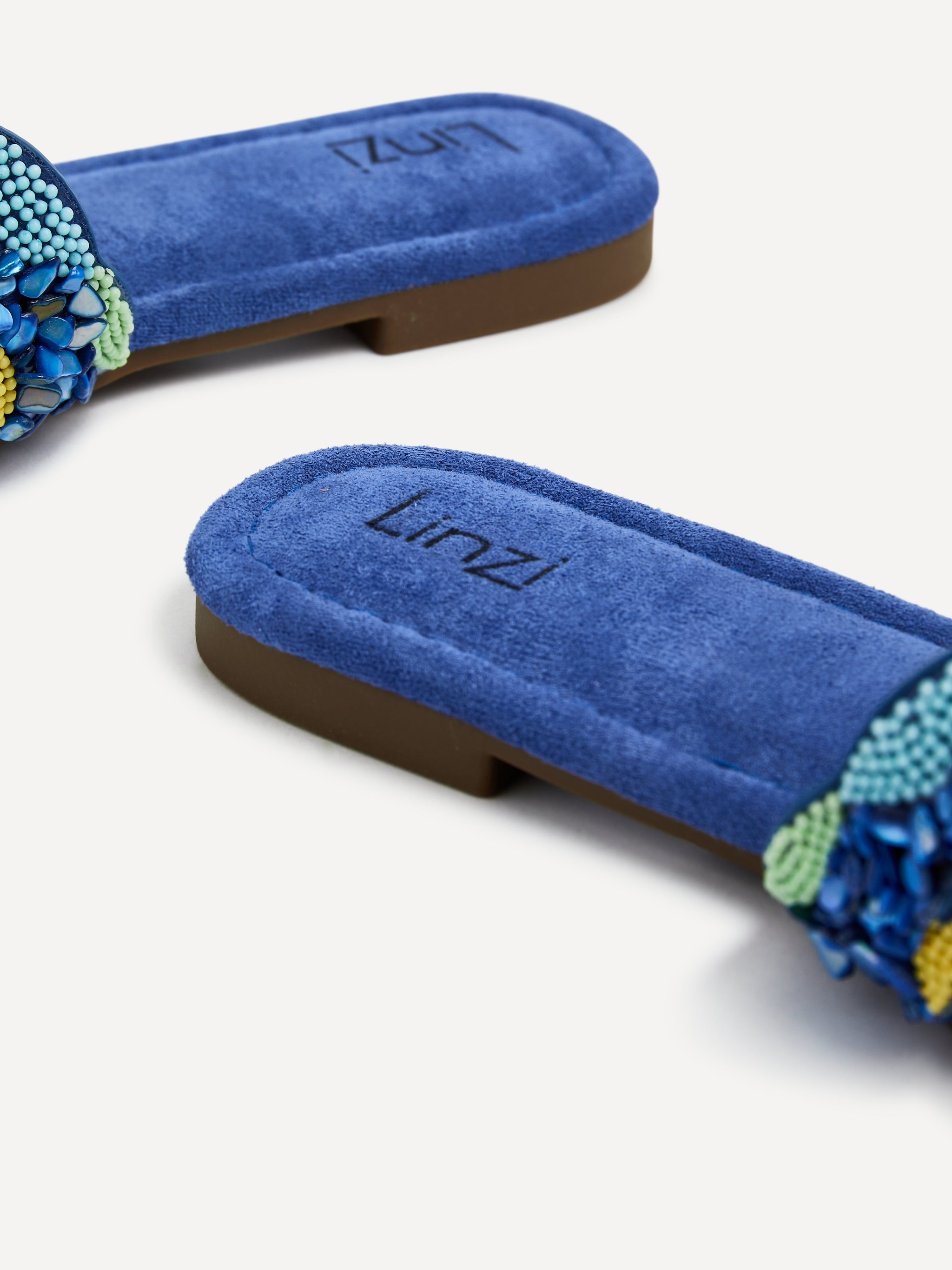 Linzi Zahara Cobalt Blue Faux Suede Embellished Slider Sandal image 5