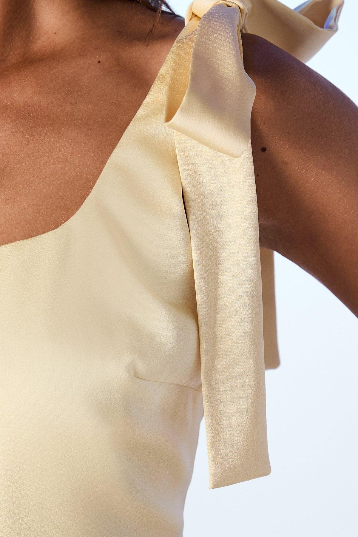 Oasis Satin Tie Shoulder Midi Bridesmaids Dress Butter image 5
