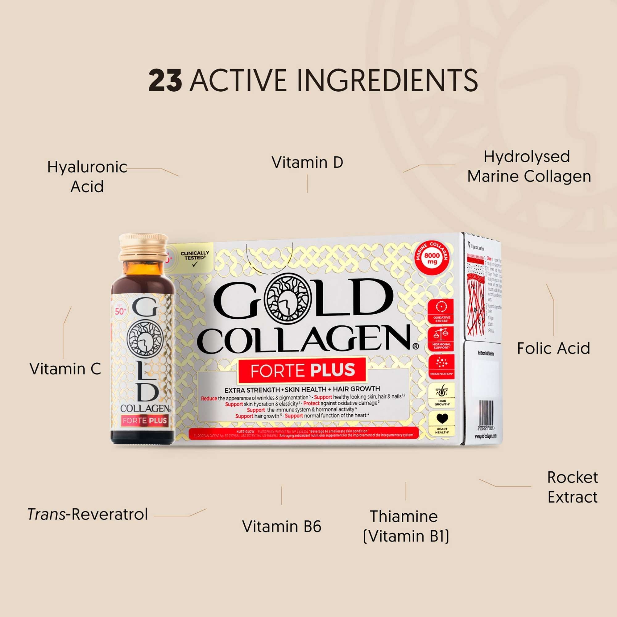 Gold Collagen Liquid Supplement Forte Plus Extra Strength, Skin Health & Hair Growth Liquid Supplement For 50+ 10 x 50ml image 2