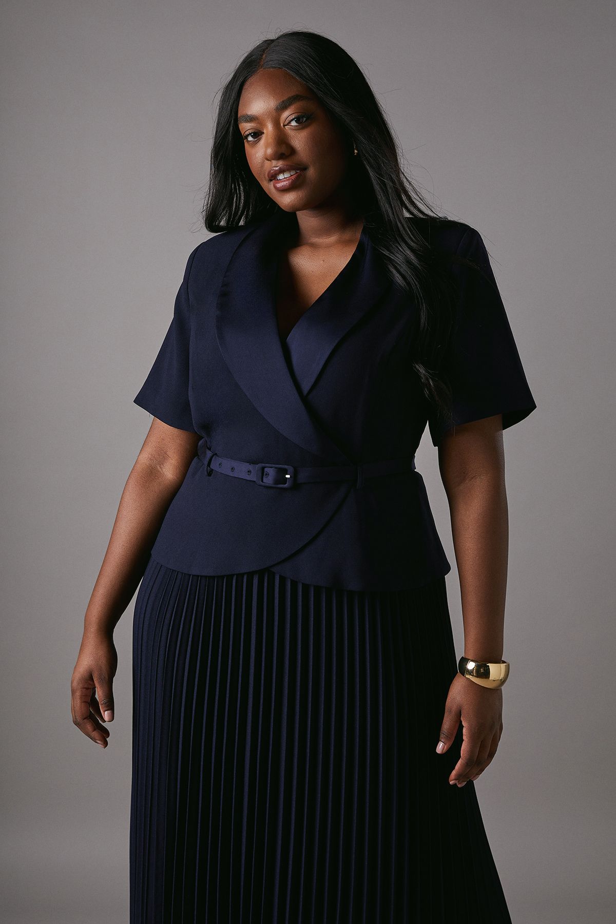 Coast Plus 2 In 1 Wrap Dress With Pleated Skirt Navy image 2