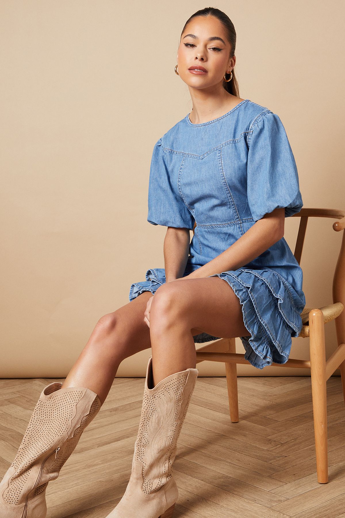 Oasis Cerelia Faux Suede Embroidered Western Cowboy Knee Boots Beige image 2