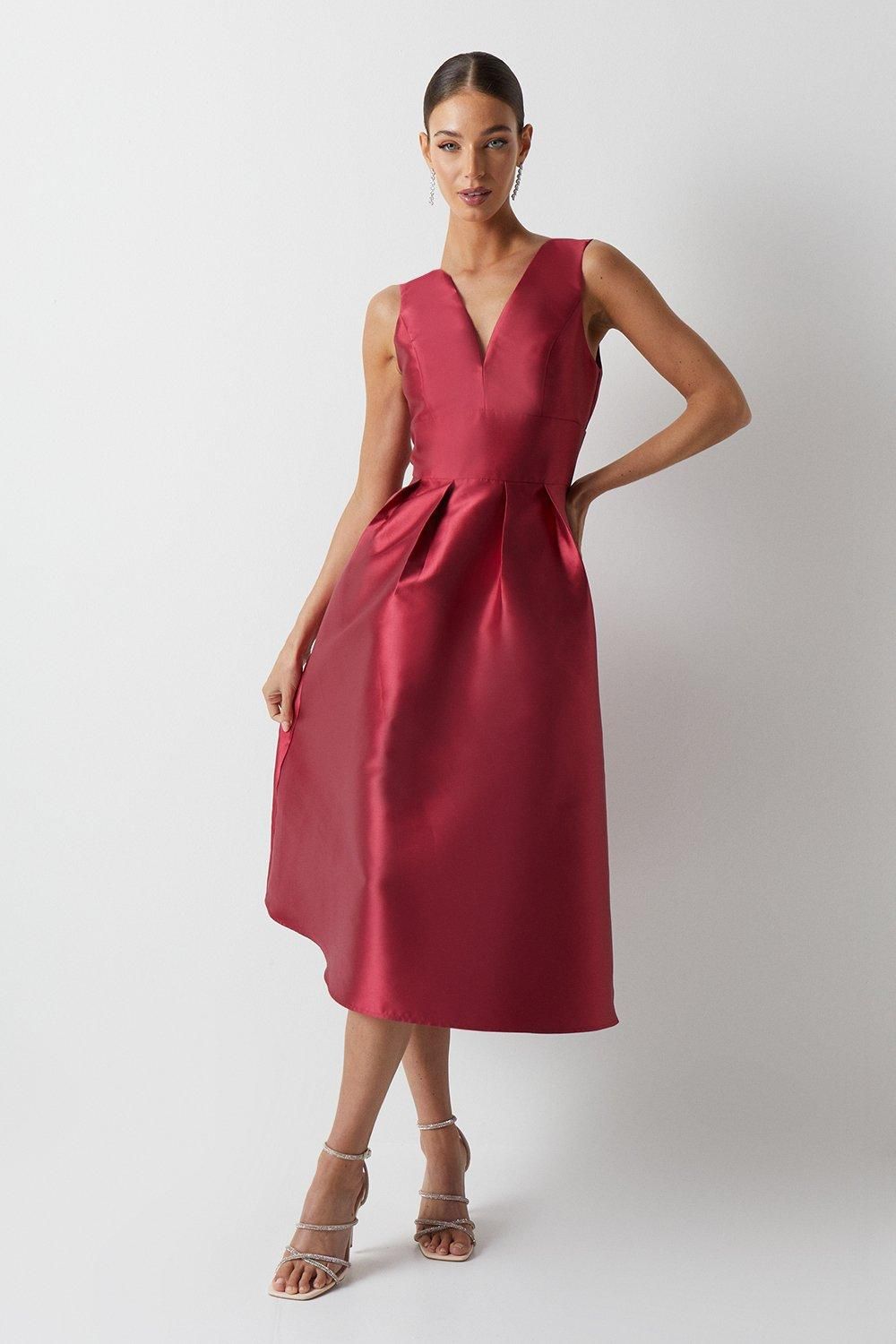 Coast Plunge Neck Structured Twill Midi Bridesmaid Dress Cranberry image 1