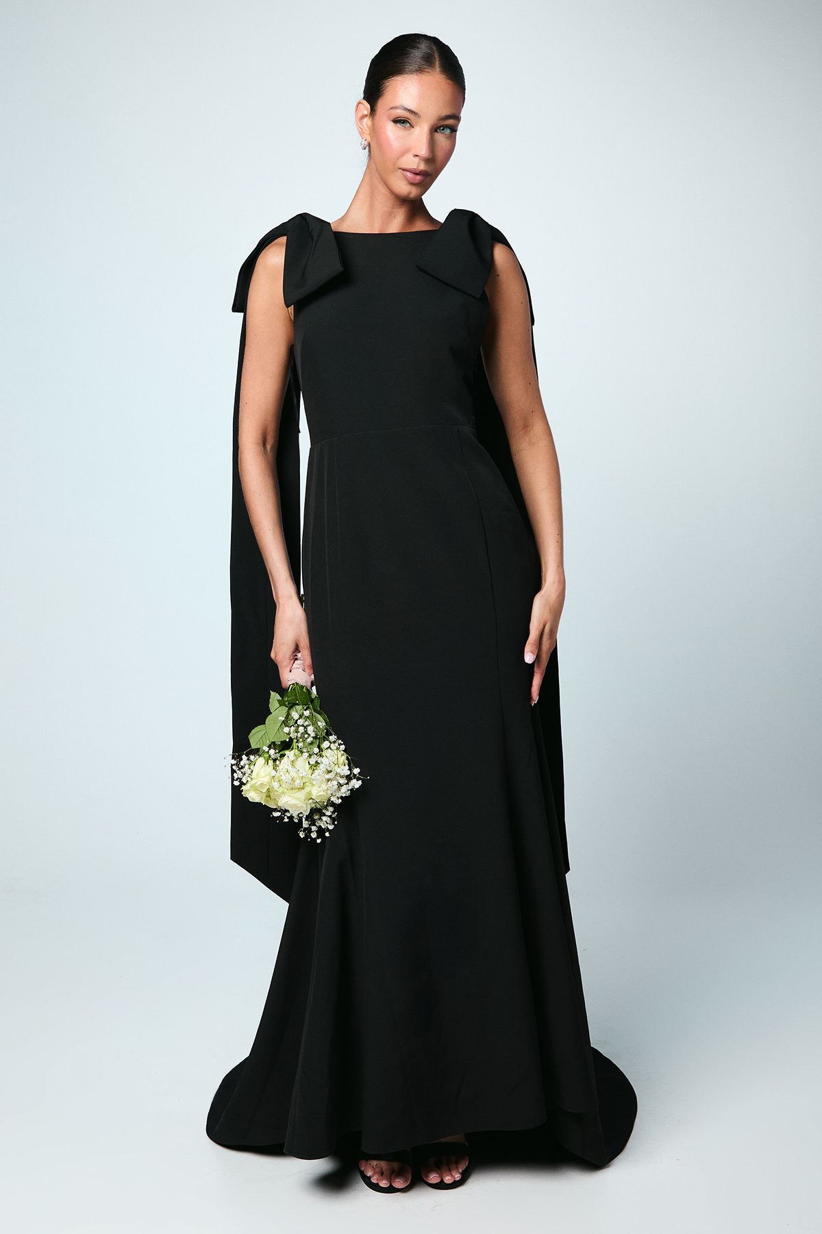 Coast Bow Detail Button Back Column Maxi Bridesmaid Dress Black image 1