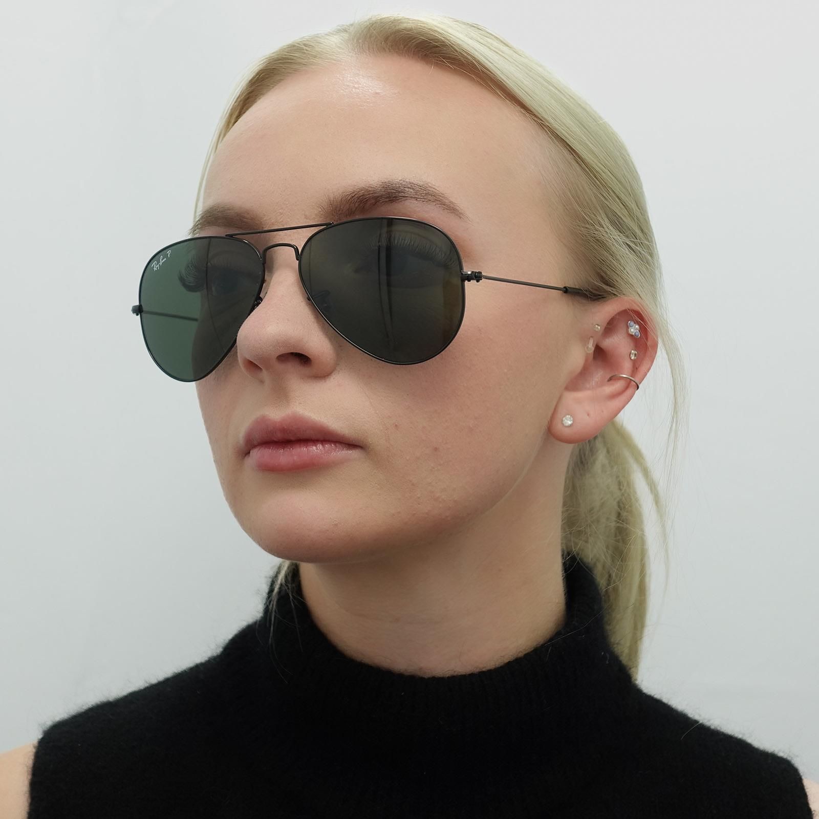 Ray-Ban Aviator Black Green Polarized Aviator 3025 Sunglasses image 8