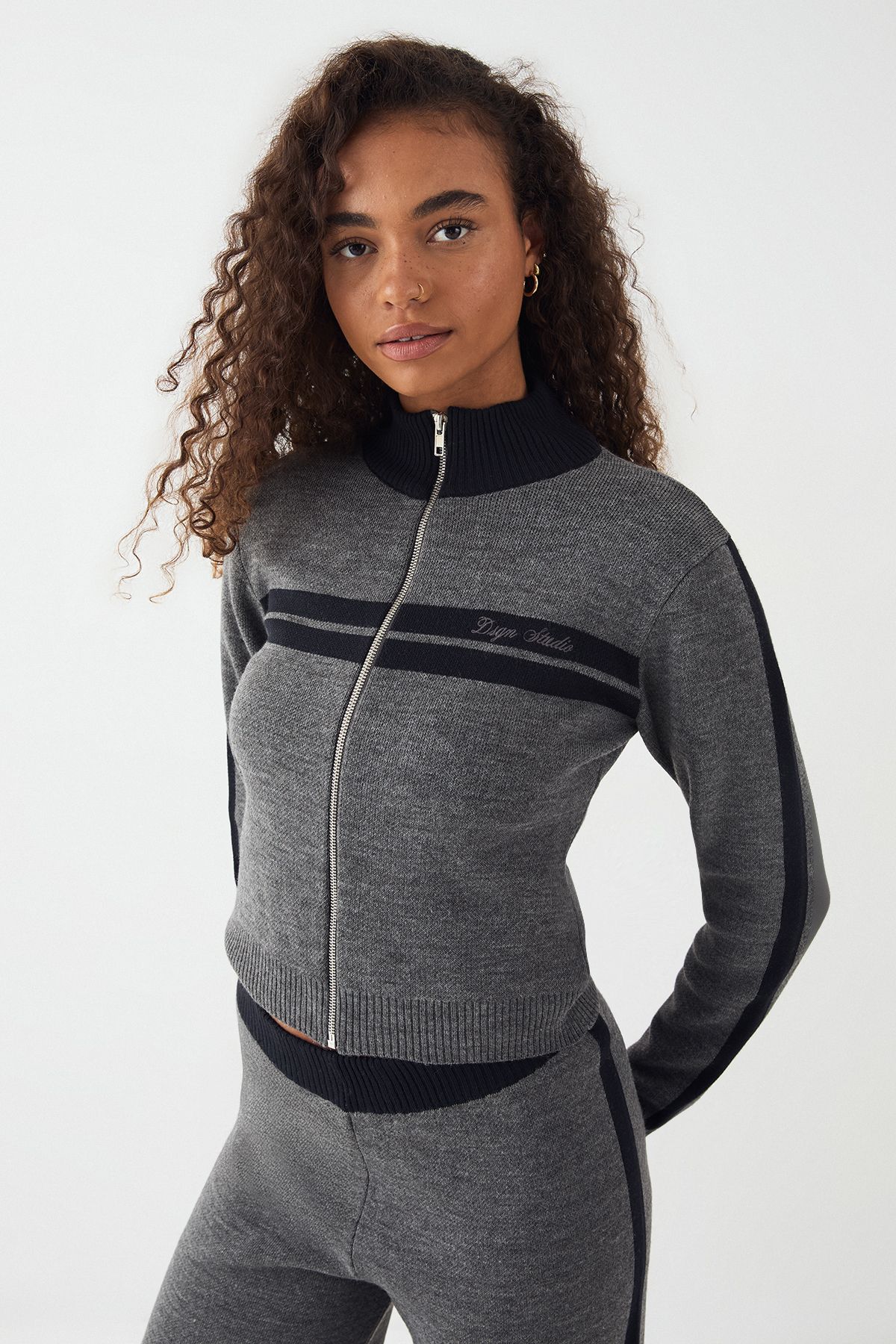 DSGN Studio DSGN Studio Fitted Zip Through Sweatshirt Charcoal