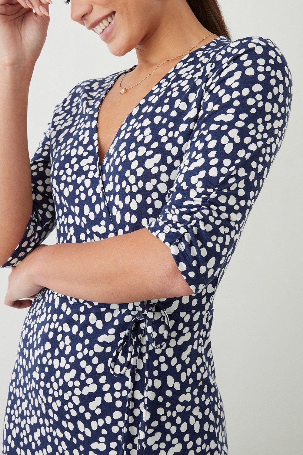 Dorothy Perkins Navy Spot Print  Wrap Jersey Midi Dress Navy image 4