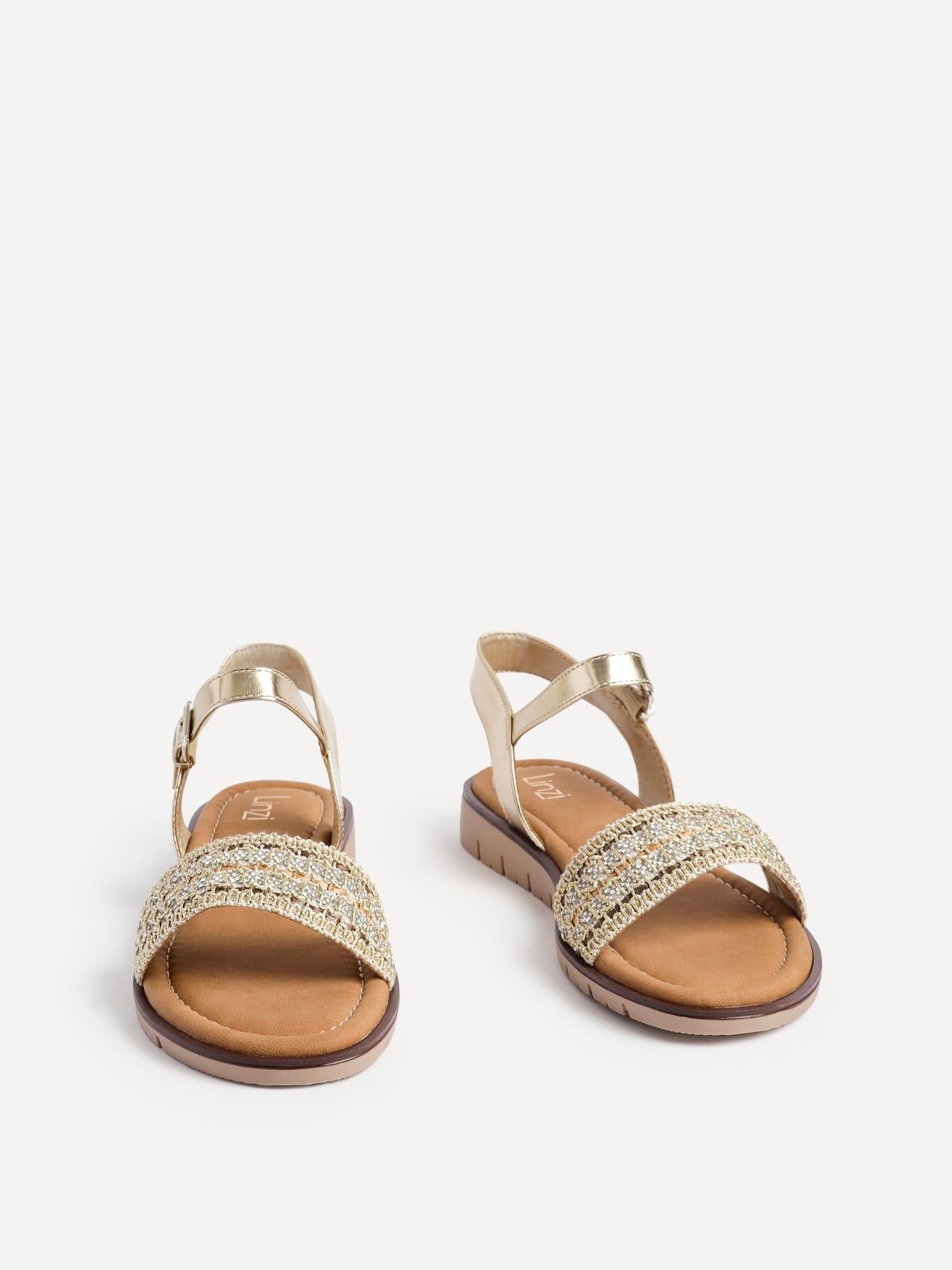 Linzi Halo Gold Weaved Embellished Flat Sandals image 3