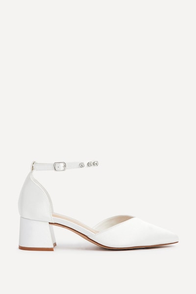 Linzi Jordana Ivory Satin Low Block Court Heel