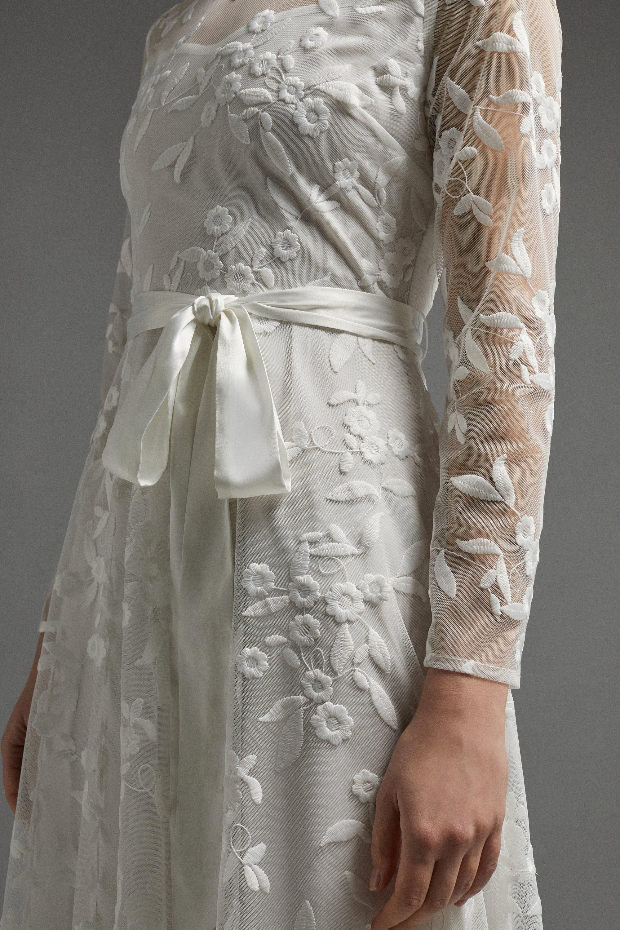 Coast All Over Embroidered Long Sleeve Tie Waist Midi Dress Ivory image 5
