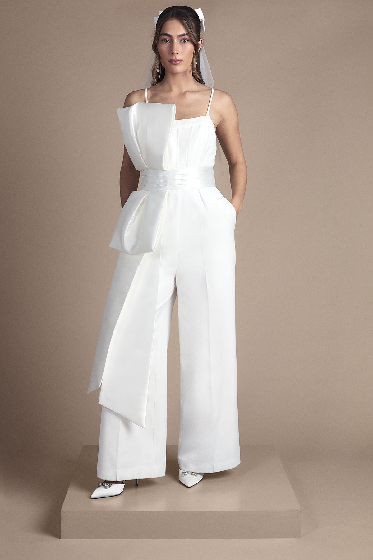 Coast Strapless Bow Detail Wide Leg Bridal Jumpsuit Ivory image 1
