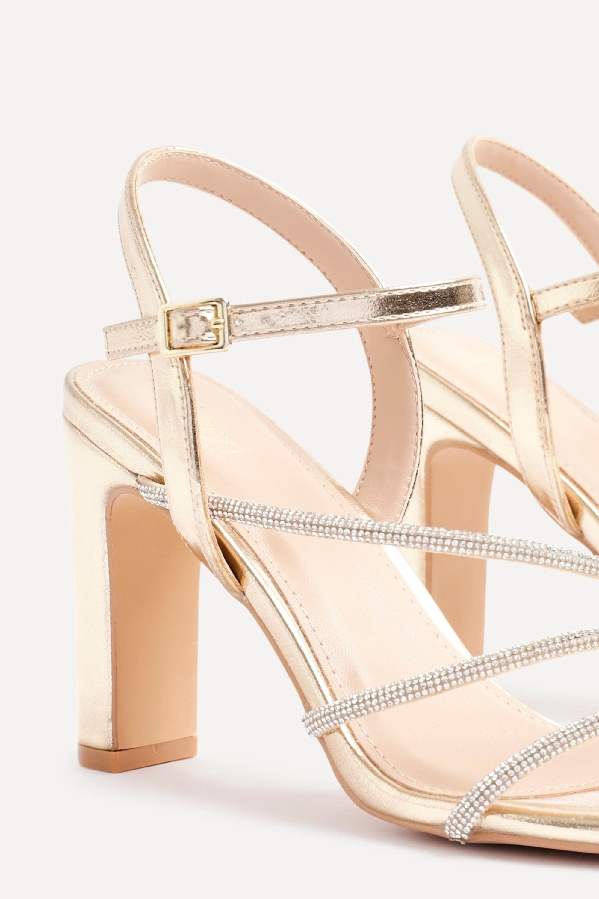 Linzi Matilda Gold Faux Leather Diamante Block Heel image 4