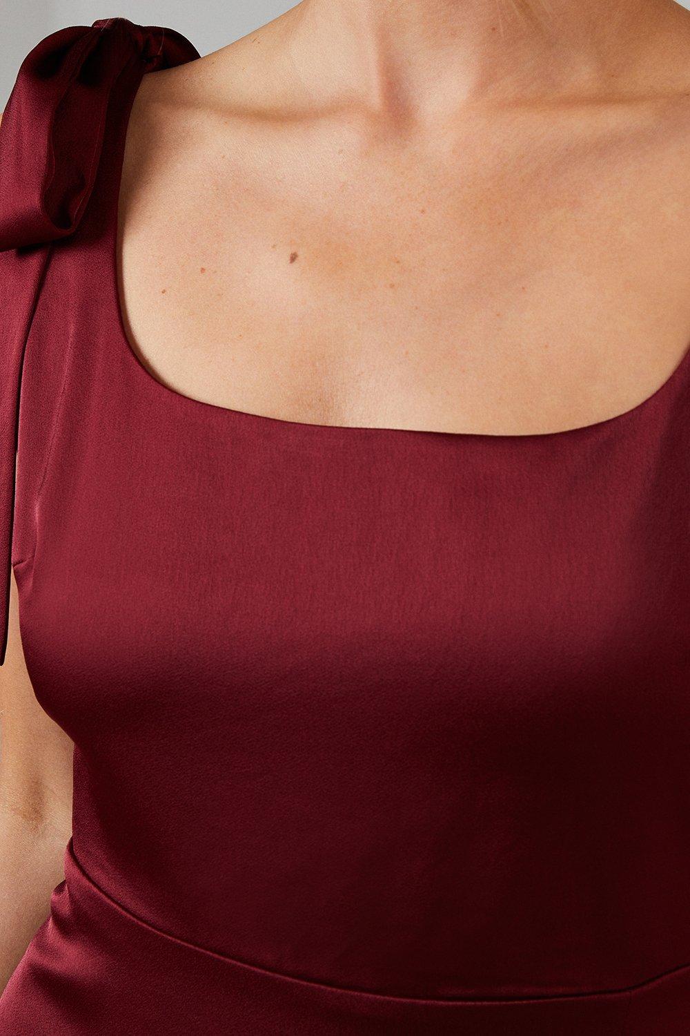 Oasis Satin Tie Shoulder Midi Bridesmaids Dress Wine image 5