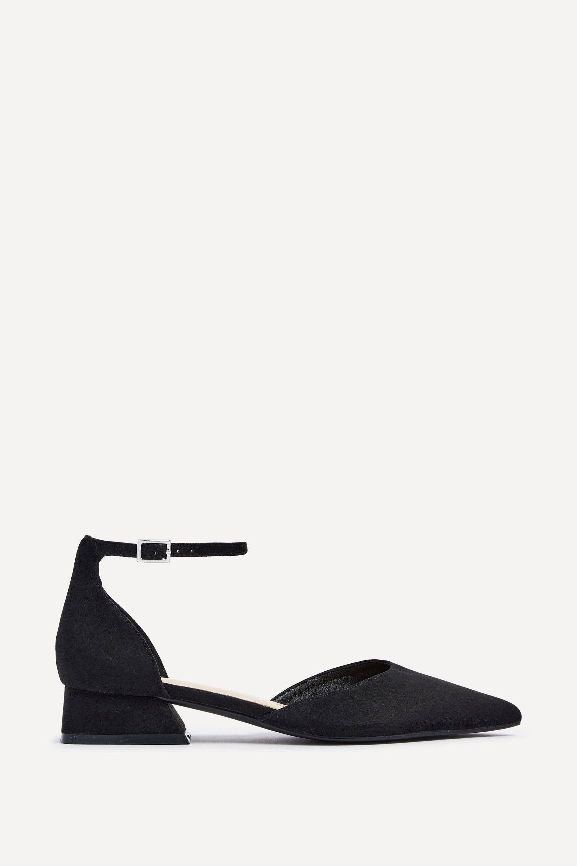 Linzi Dahlia Black Faux Suede Low Block Court Heel