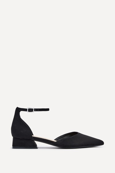 Linzi Dahlia Black Faux Suede Low Block Court Heel