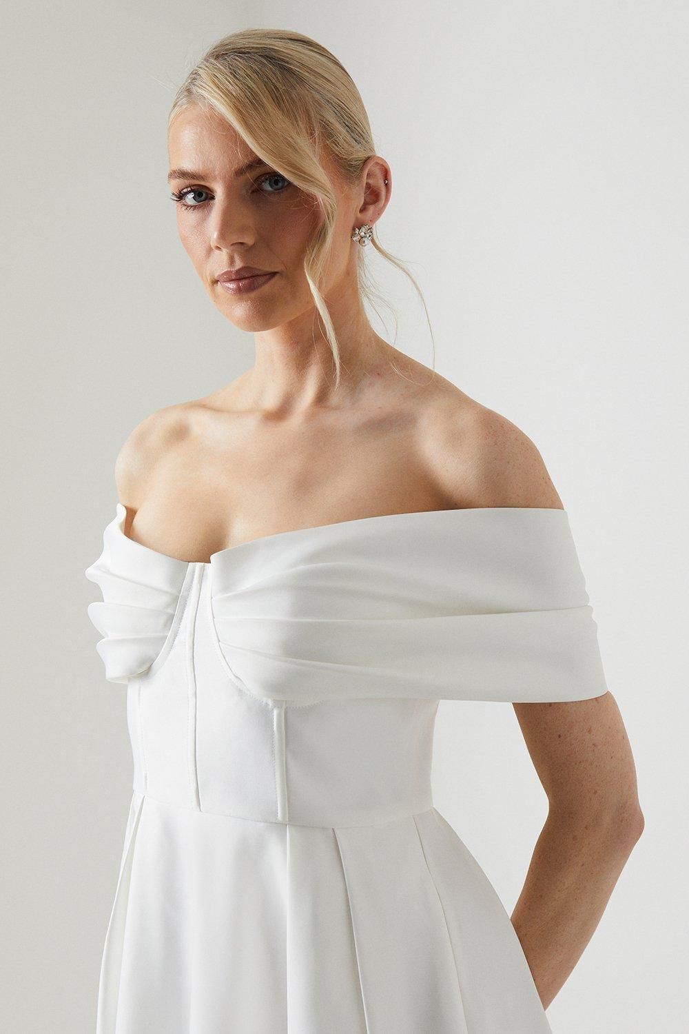 Coast Bardot Structured Satin Full Skirted Wedding Dress Ivory image 4