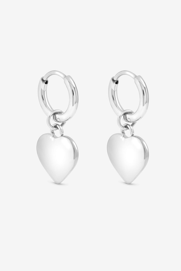Jon Richard Waterproof Silver Plated Heart Charm Hoop Earrings