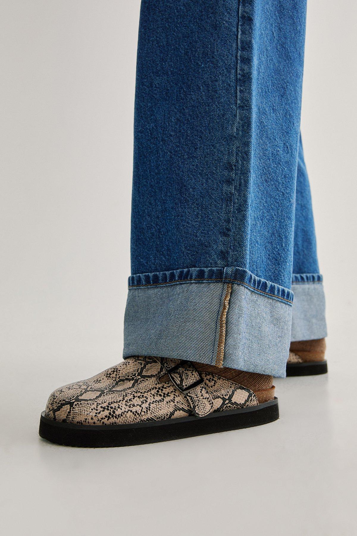 NastyGal Faux Leather Snake Print Mule Brown image 2