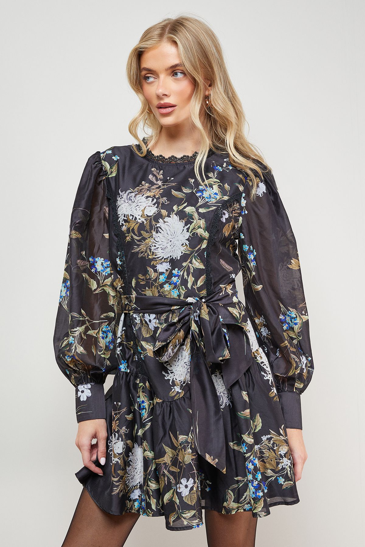 Oasis Flippy Hem Belted Mini Dress Multi image 2